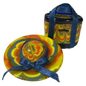 Stunning Fitz & Floyd Art Glass Menagerie South Beach Hat Purse Miniatures